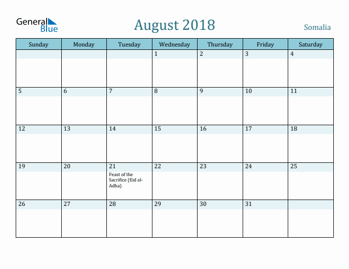 August 2018 Calendar with Holidays