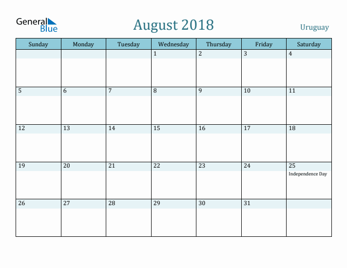 August 2018 Calendar with Holidays