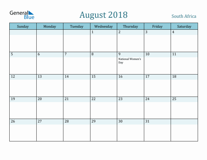 August 2018 Calendar with Holidays