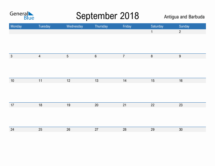 Fillable September 2018 Calendar