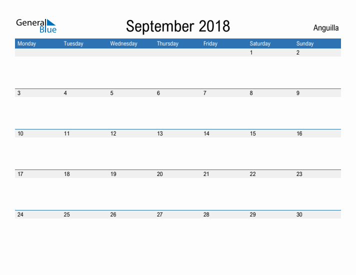 Fillable September 2018 Calendar