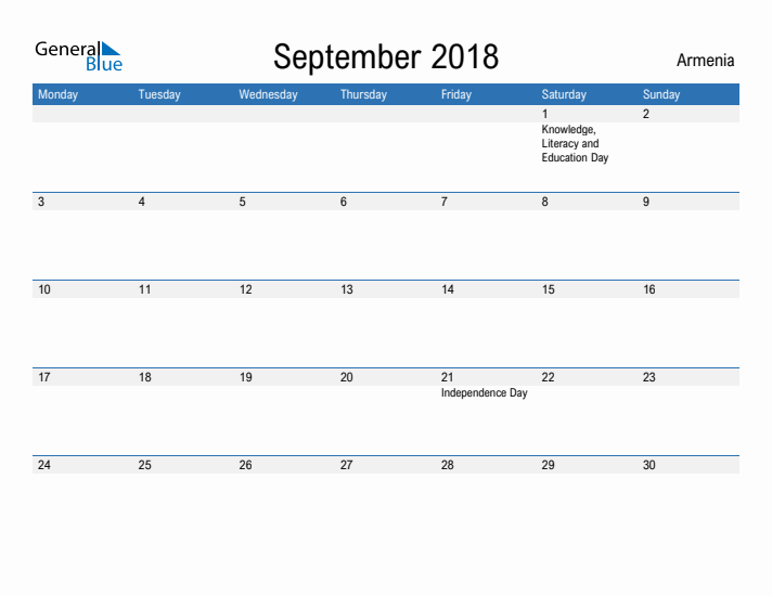 Fillable September 2018 Calendar