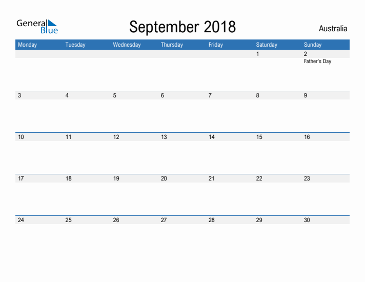 Fillable September 2018 Calendar