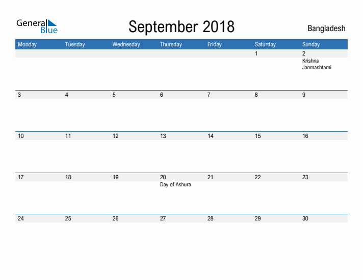 Fillable September 2018 Calendar