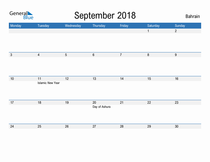 Fillable September 2018 Calendar