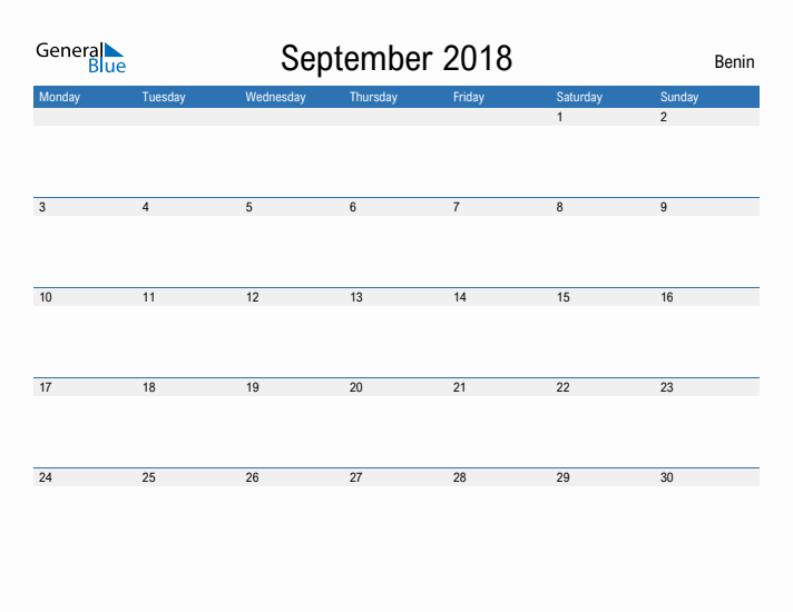 Fillable September 2018 Calendar