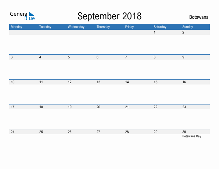 Fillable September 2018 Calendar