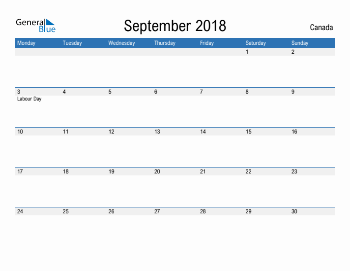 Fillable September 2018 Calendar