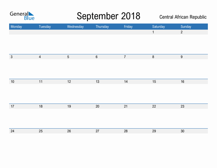 Fillable September 2018 Calendar