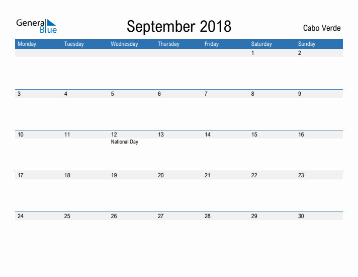 Fillable September 2018 Calendar