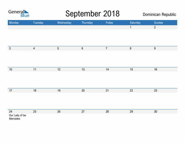 Fillable September 2018 Calendar