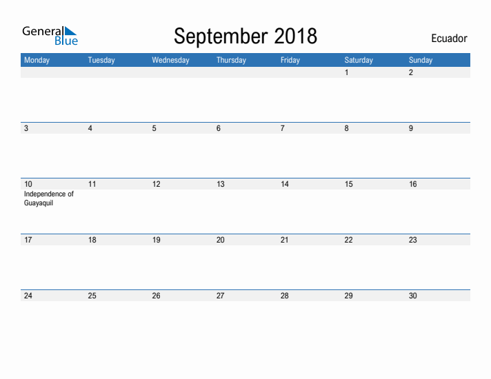 Fillable September 2018 Calendar