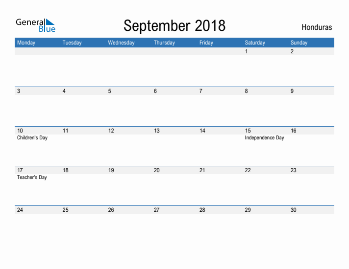 Fillable September 2018 Calendar