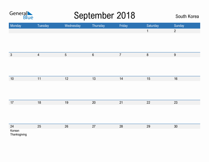 Fillable September 2018 Calendar