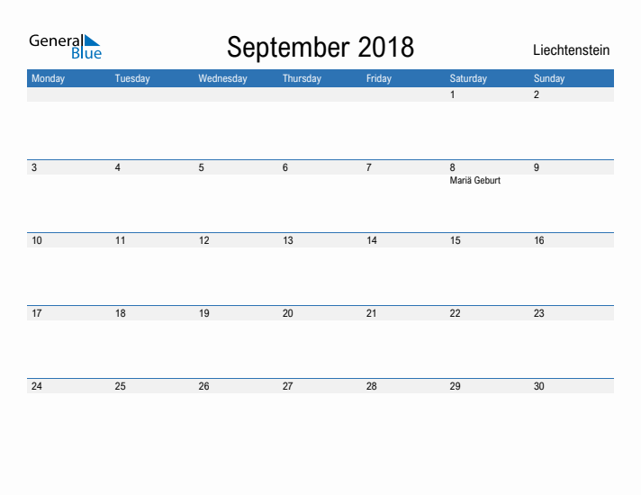 Fillable September 2018 Calendar