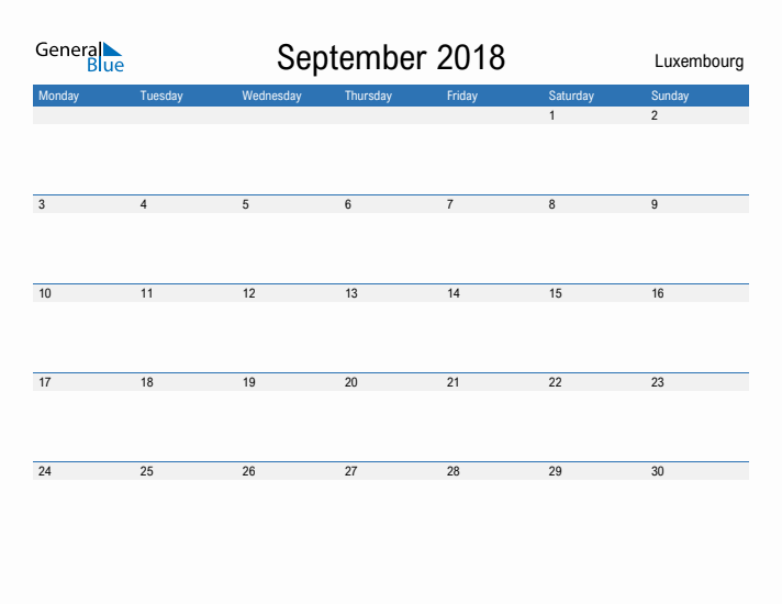 Fillable September 2018 Calendar