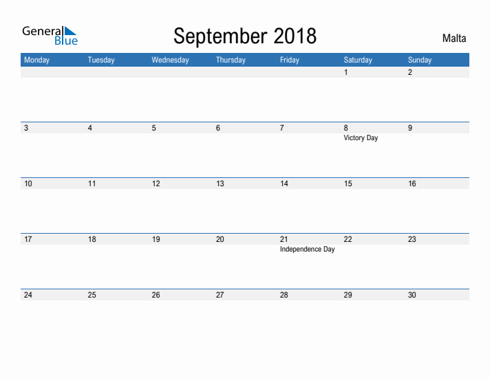 Fillable September 2018 Calendar