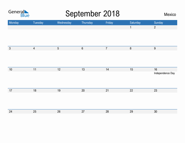 Fillable September 2018 Calendar