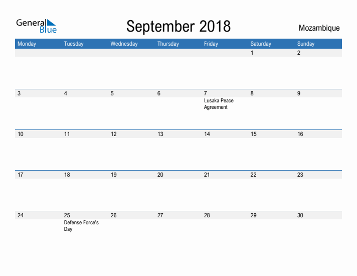 Fillable September 2018 Calendar