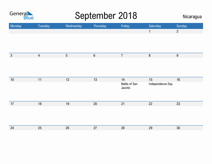 Fillable September 2018 Calendar