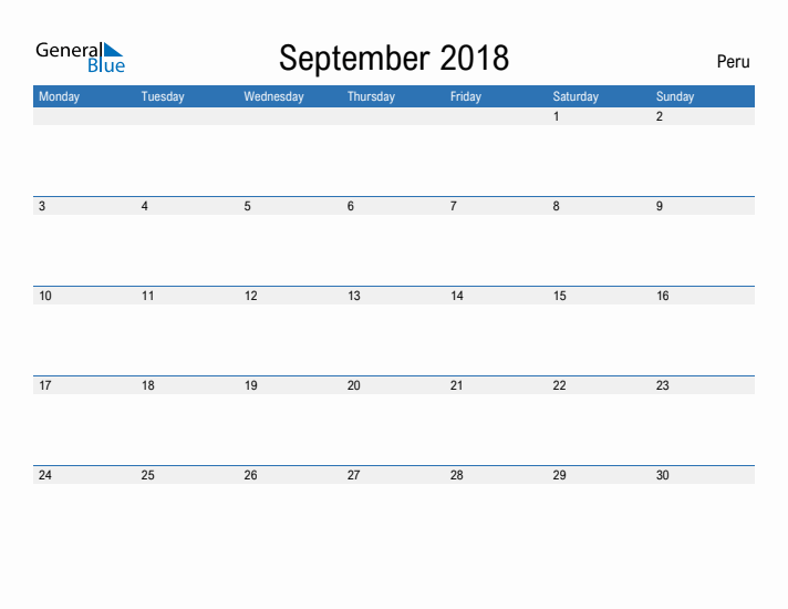 Fillable September 2018 Calendar