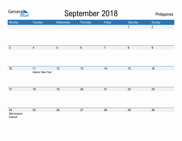 Fillable September 2018 Calendar