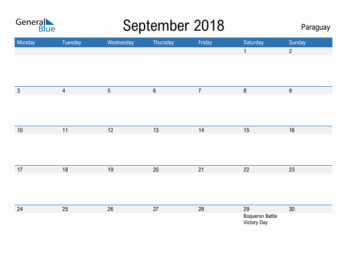 Fillable September 2018 Calendar