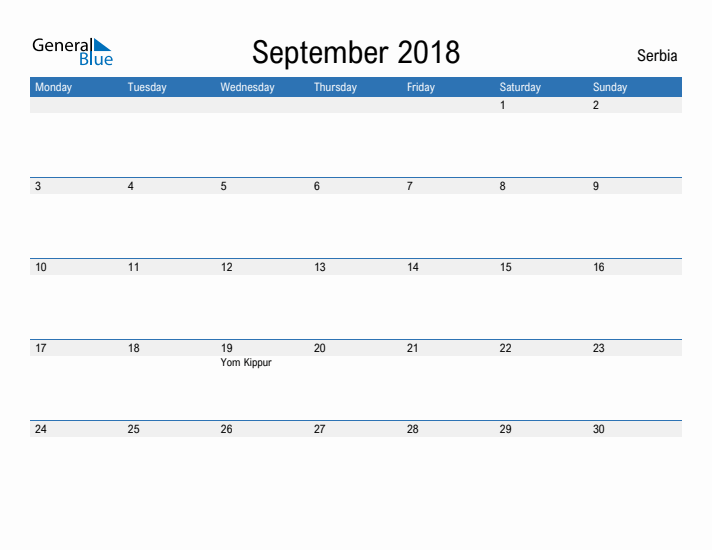 Fillable September 2018 Calendar