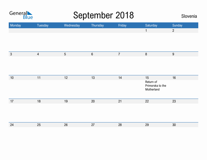 Fillable September 2018 Calendar