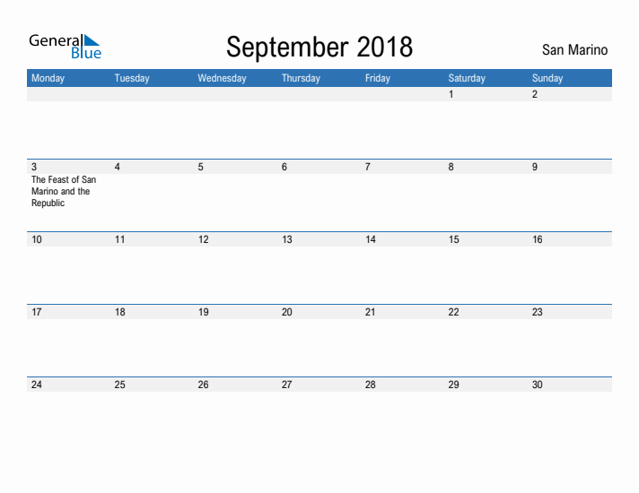 Fillable September 2018 Calendar