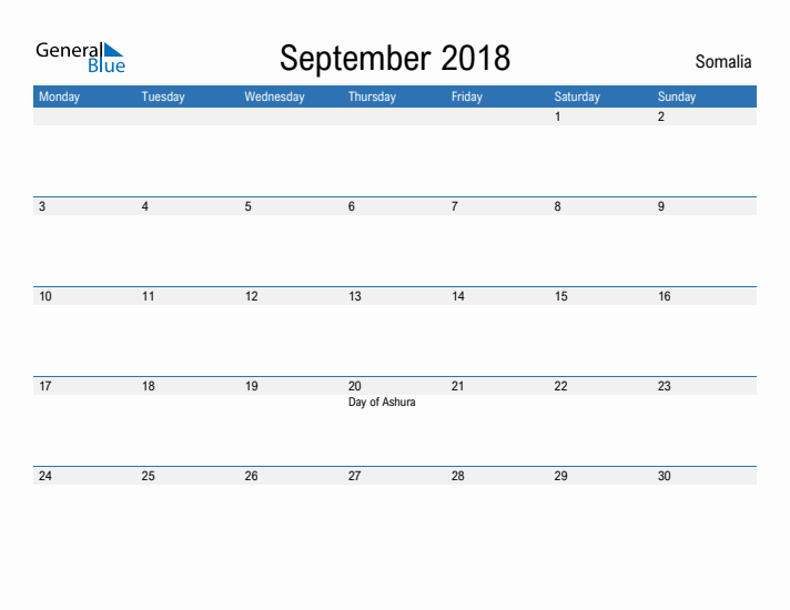 Fillable September 2018 Calendar