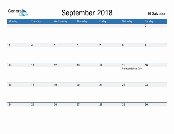 Fillable September 2018 Calendar