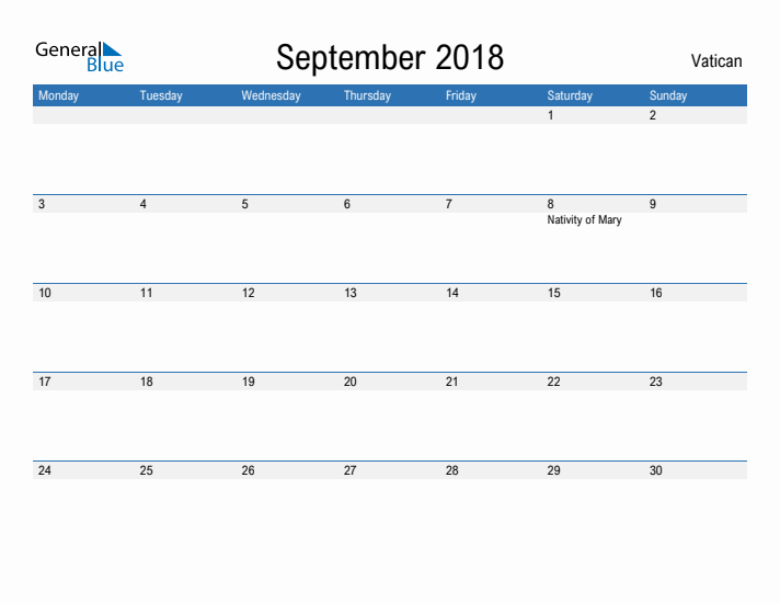 Fillable September 2018 Calendar