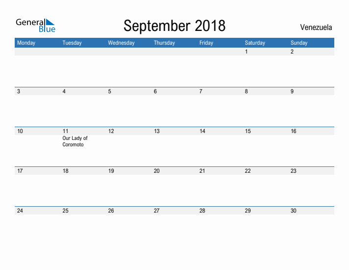 Fillable September 2018 Calendar