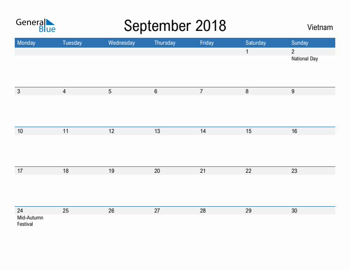 Fillable September 2018 Calendar