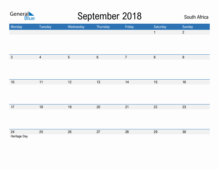 Fillable September 2018 Calendar