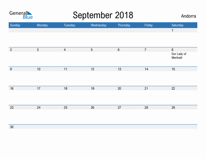 Fillable September 2018 Calendar