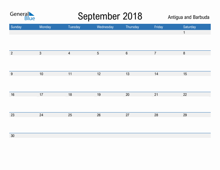 Fillable September 2018 Calendar