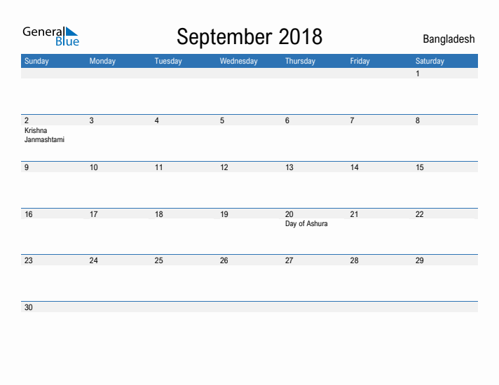 Fillable September 2018 Calendar