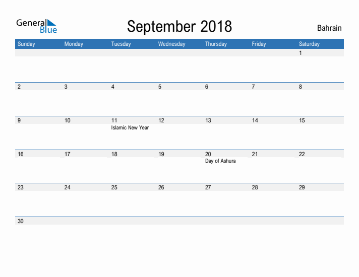 Fillable September 2018 Calendar