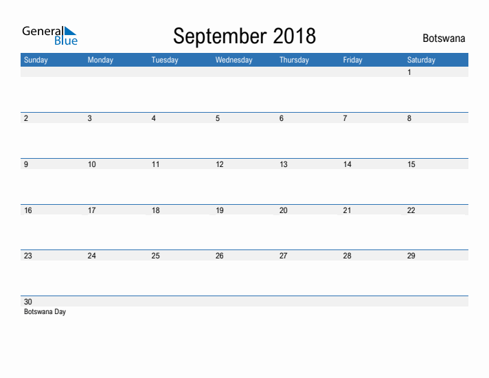 Fillable September 2018 Calendar