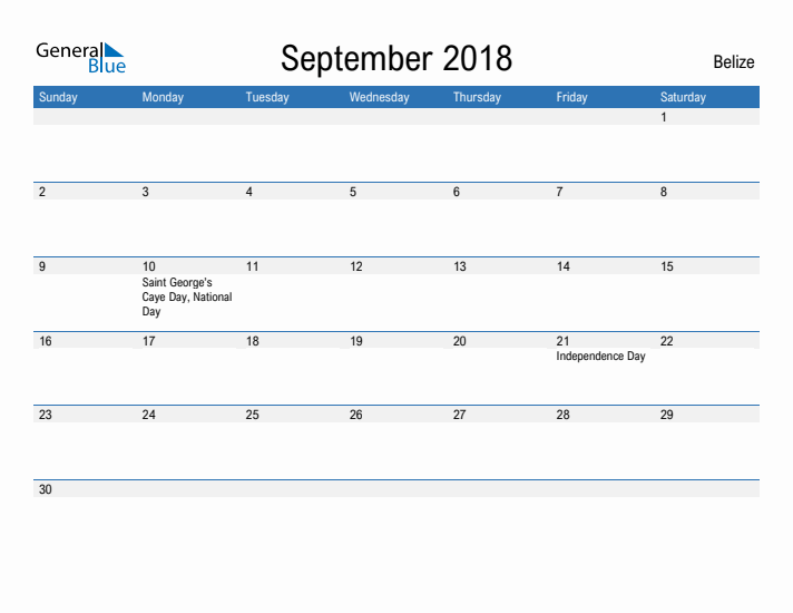 Fillable September 2018 Calendar