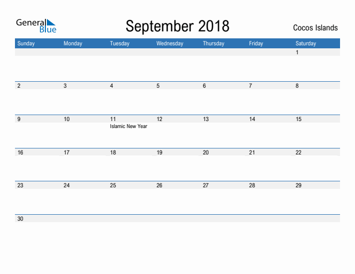 Fillable September 2018 Calendar