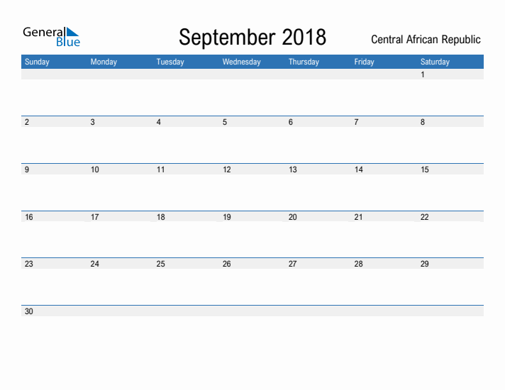 Fillable September 2018 Calendar