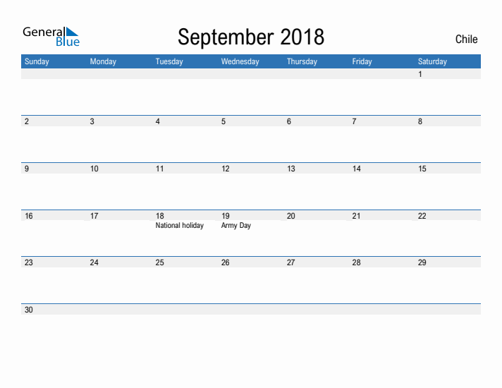 Fillable September 2018 Calendar