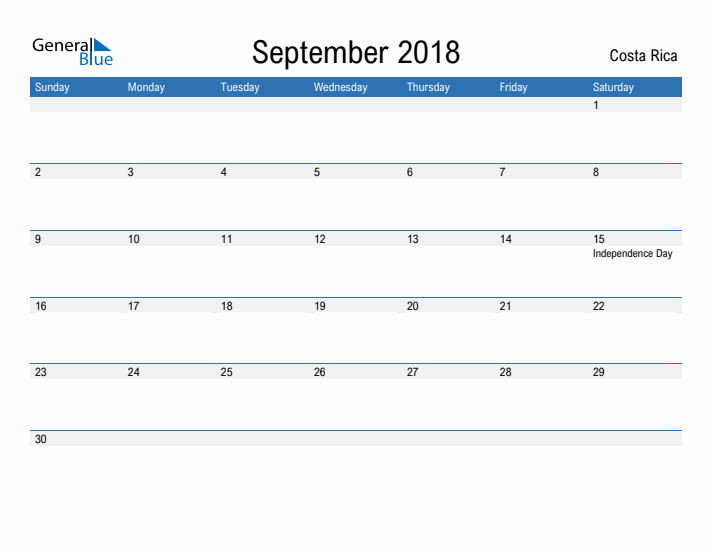 Fillable September 2018 Calendar