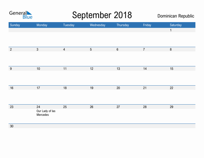 Fillable September 2018 Calendar