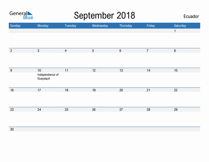 Fillable September 2018 Calendar