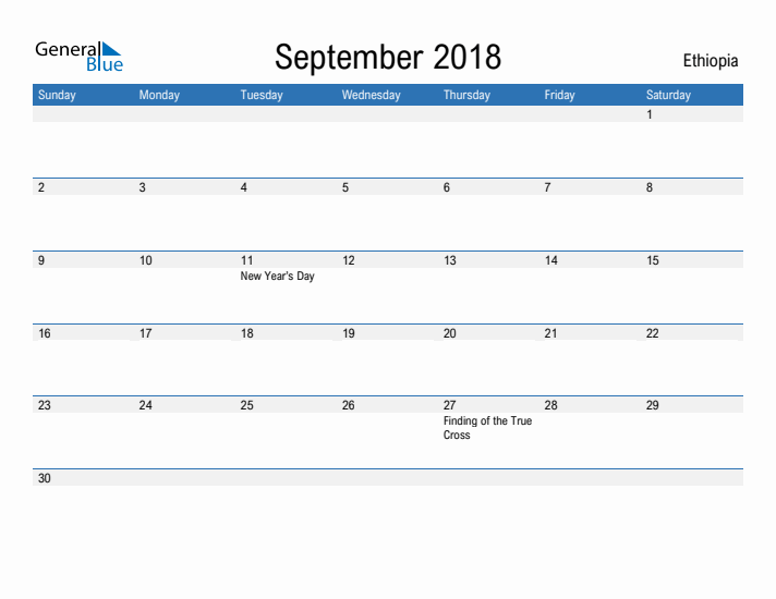 Fillable September 2018 Calendar