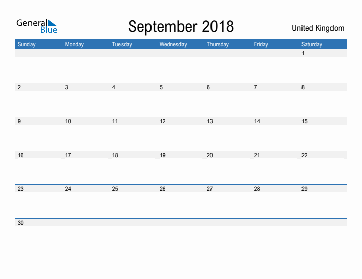 Fillable September 2018 Calendar